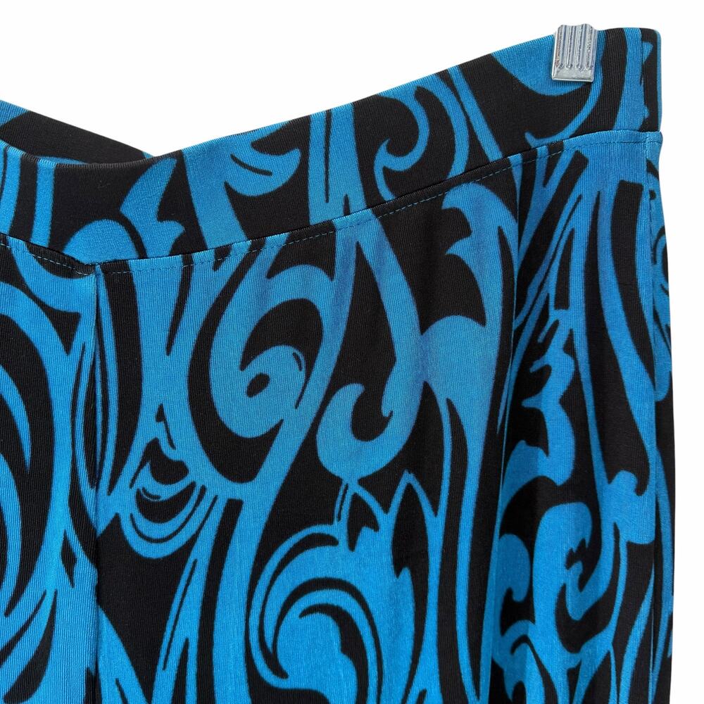 Chico's Traveler's Blue Black Print Pull-On Wide Leg Pants Sz 2 (12/14) - Picture 3 of 5